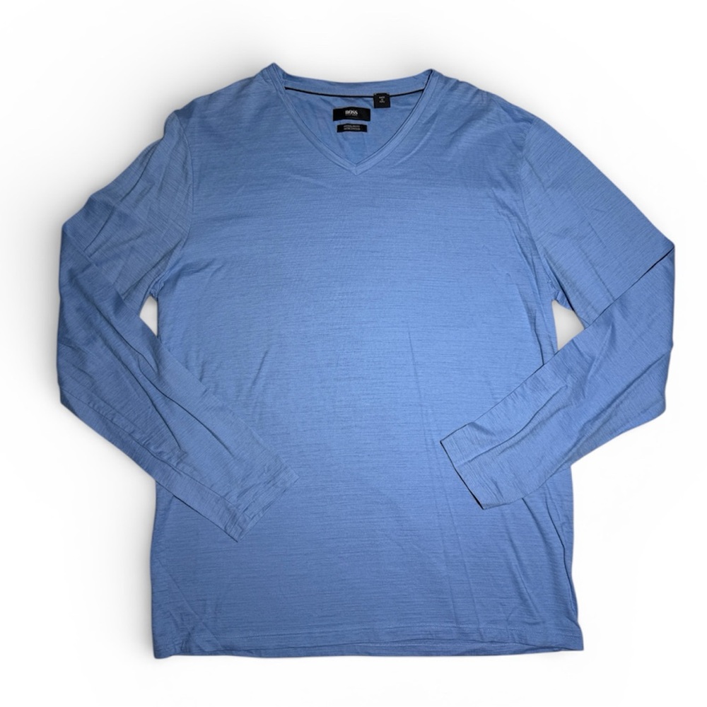 Boss Light Blue Long Sleeve V-Neck Tee